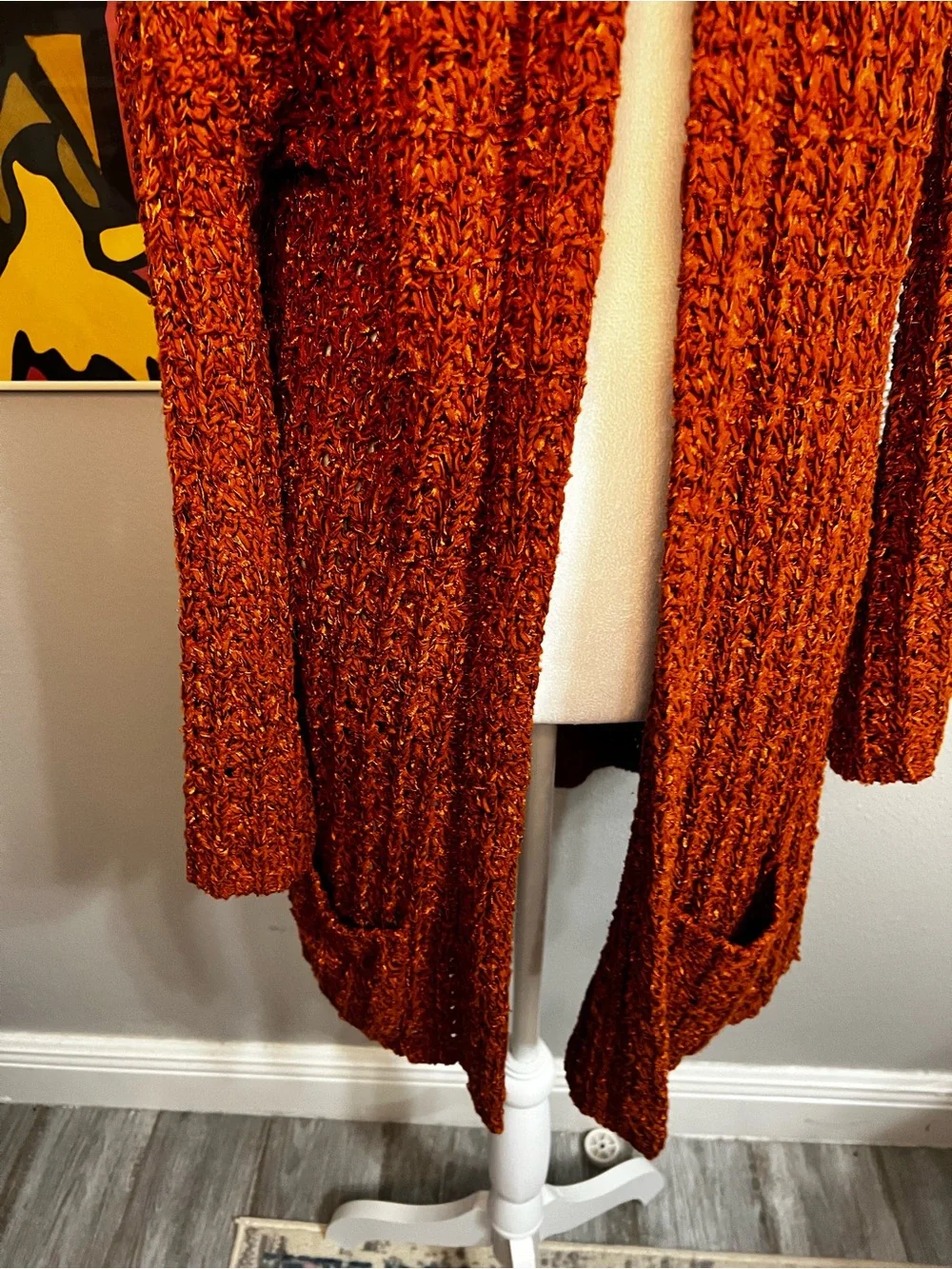 Pedro del Hierro Large Golden Orange Knit Cardigan Sweater Long Sleeve - Picture 7 of 13